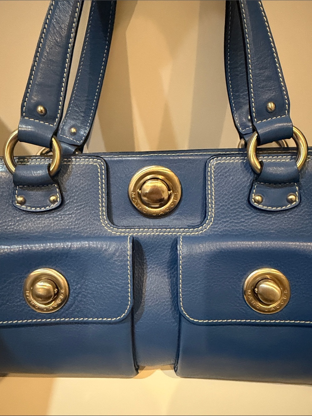 Vintage Marc Jacobs Blue Leather Shoulder Bag with Silver tone Hardware